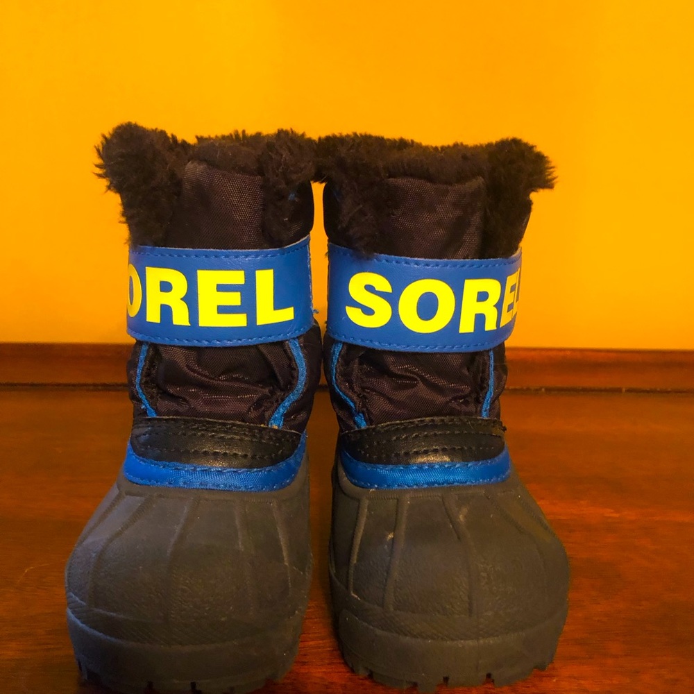 SOREL Boots Commander Toddler Size 5 Black/Blue Polar Bear Faux Fur